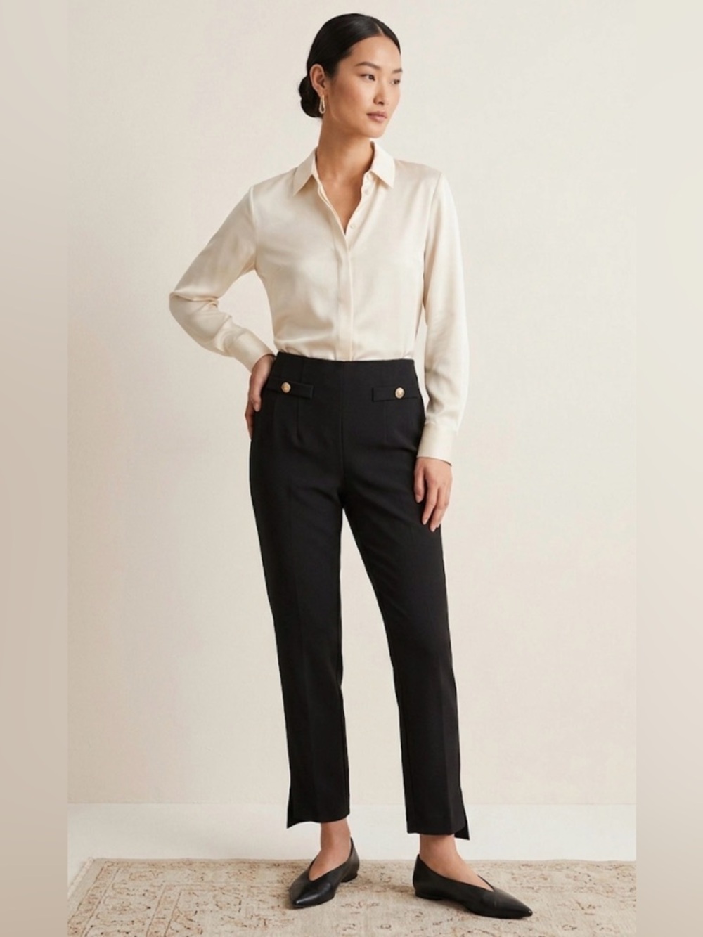 Autres Filles Black Tailored Ankle Trousers with Gold Buttons
